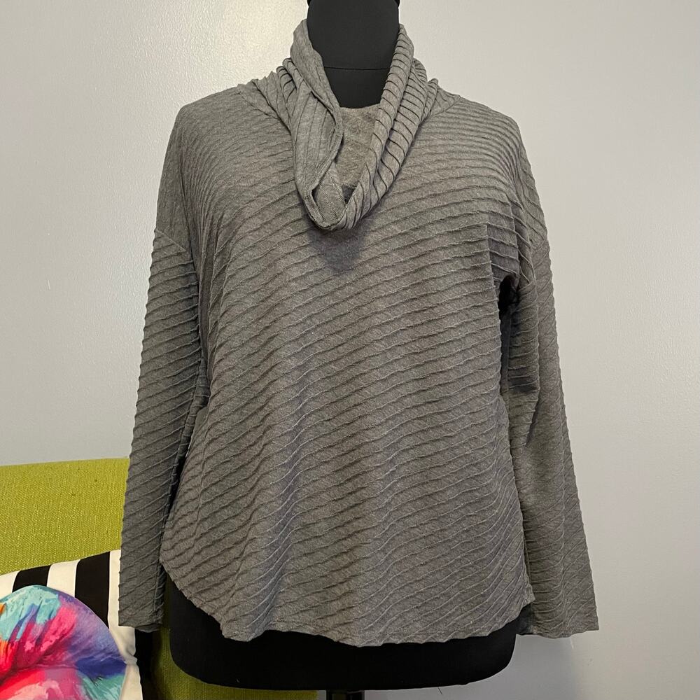 Sejour Gray Textured Long Sleeve Cowl Neck Top 2x